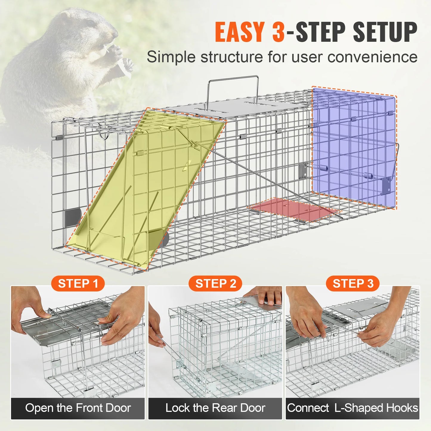 Humane Live Animal Trap – Folding Steel Cage