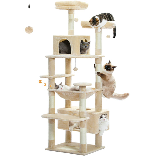 Large Cat Tree Tower with Hammock & Condos