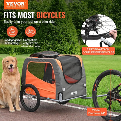 Pet Bike Trailer – Foldable, Safe, 66 lb Limit