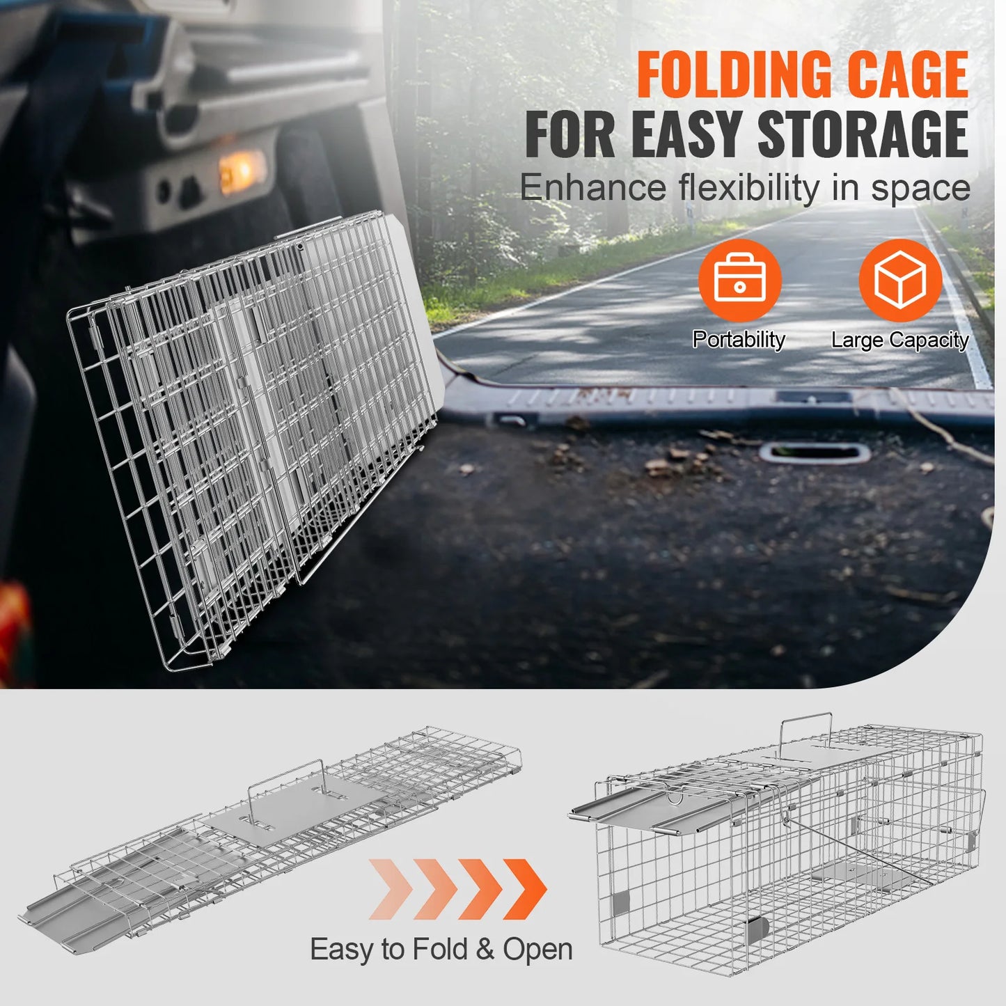 Humane Live Animal Trap – Folding Steel Cage