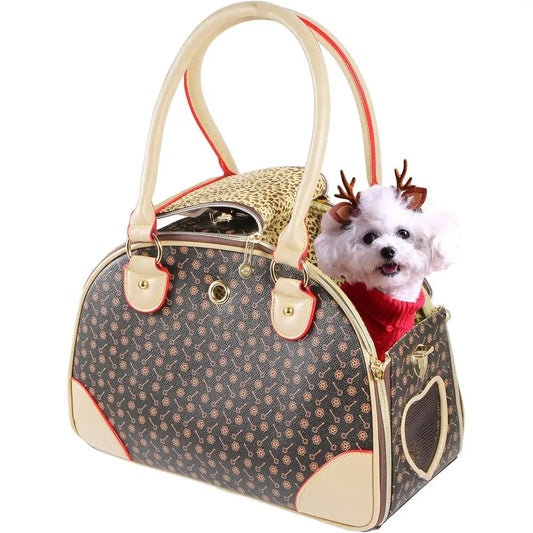 Designer Dog Carrier Handbag – Brown PU Leather