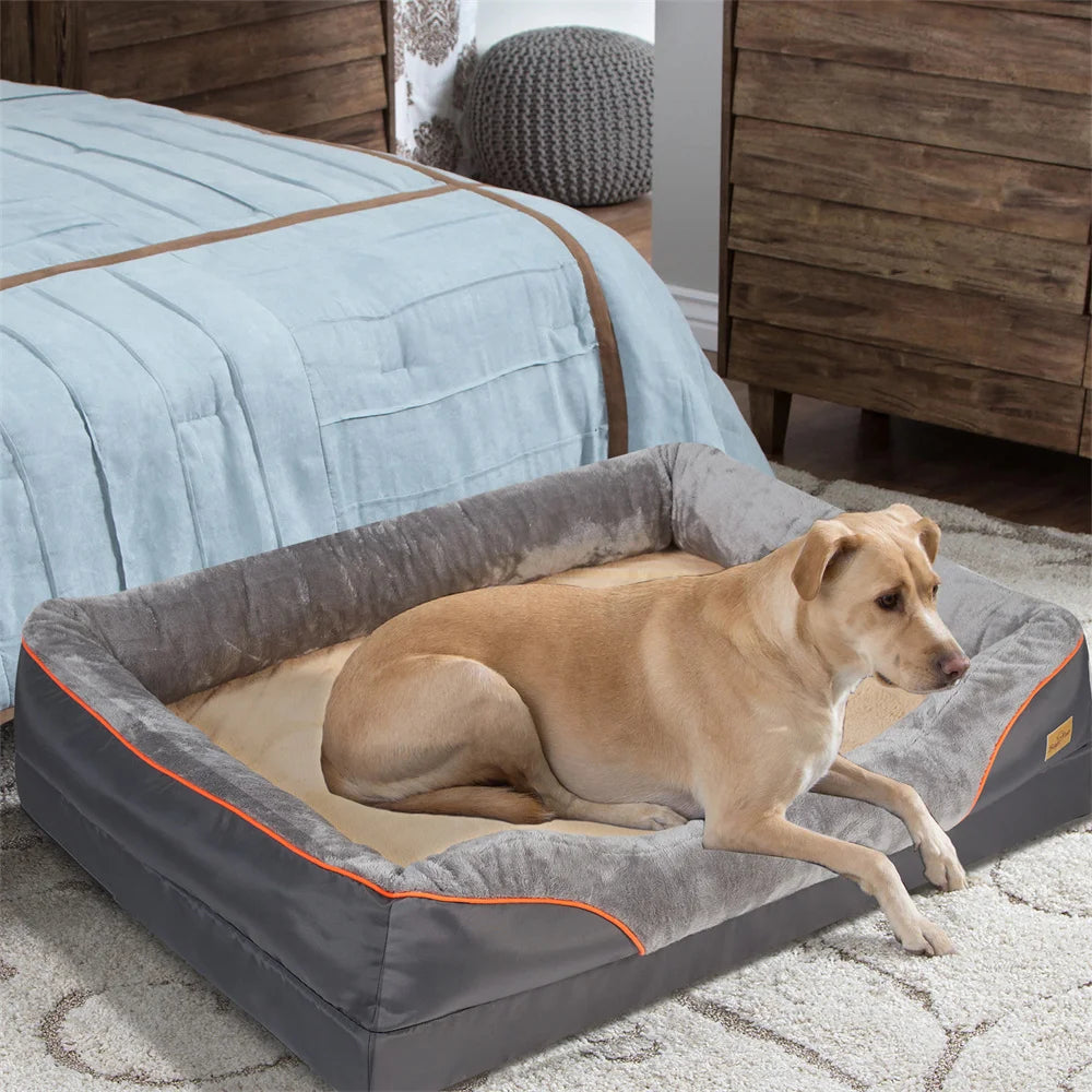 Orthopedic Dog Sofa Bed • Memory Foam & Bolster